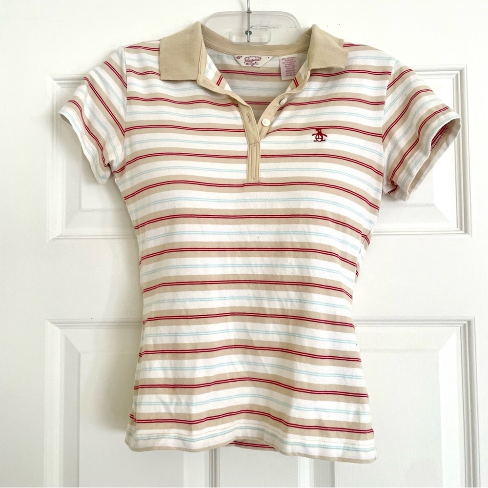 Original Penguin Women’s Striped Polo Baby Tee